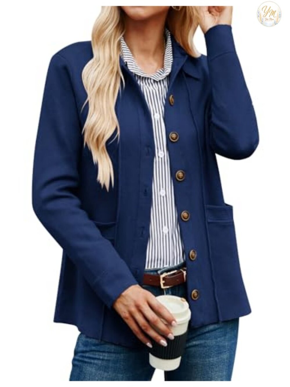 Women's Button Cardigan Knit Sweater Open Front Long Sleeve with Pockets